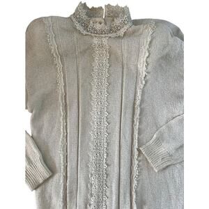 Vintage 80s Scott McClintock Beige Cottagecore Lace Sweater Small Coquette Fall